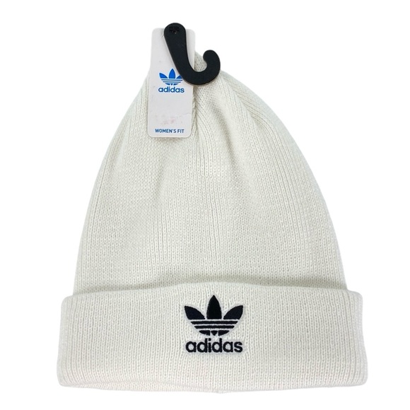 Adidas Originals Trefoil White Womens Fit Knit Beanie - Picture 1 of 11